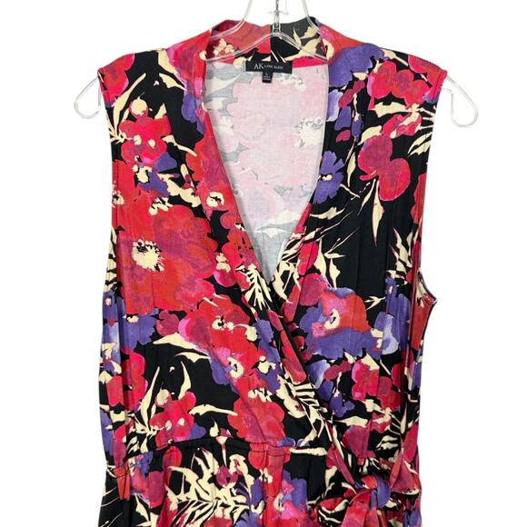 Anne Klein Floral Sleeveless Faux Wrap Dress V-Neck Midi Stretch Size Large NWOT - Picture 4 of 13
